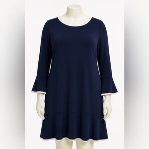 Michael Michael Kors Navy Flounce Hem Dress XL | Bell Sleeves | Contrast Trim